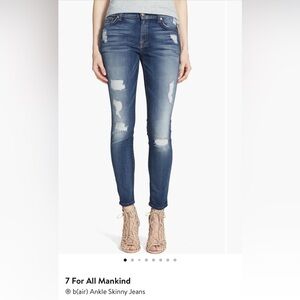 7 For All Mankind Dark Blue Distressed Skinny Jeans